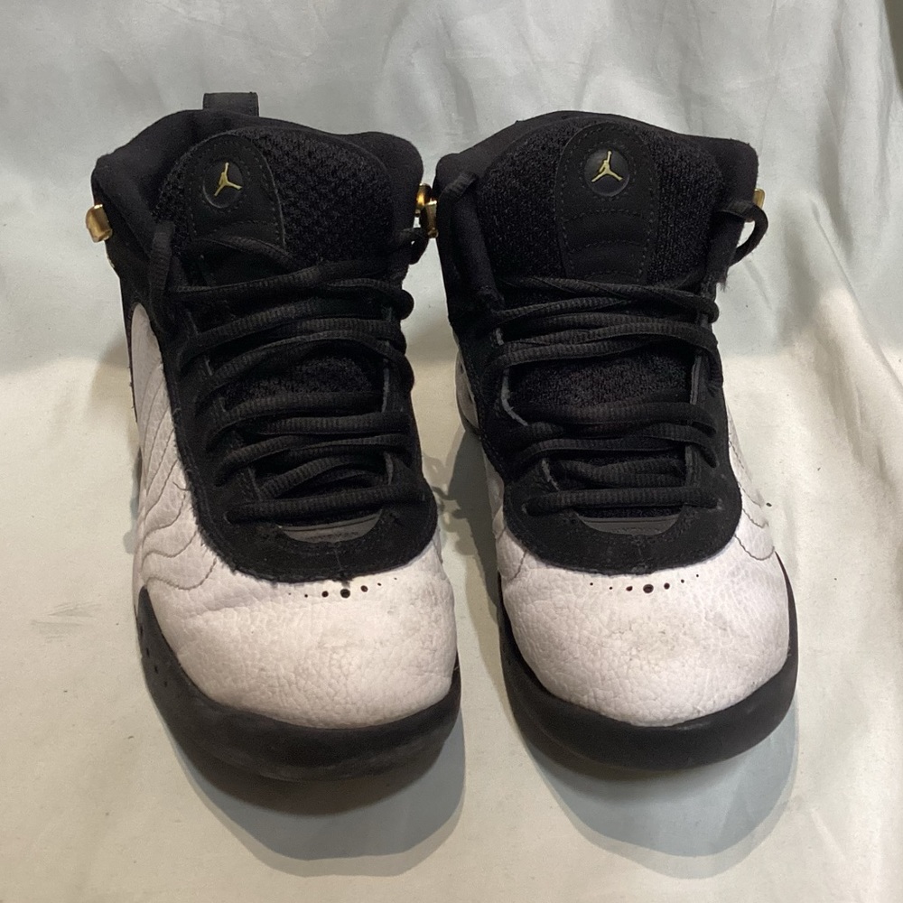 Jordan Women’s Black White Gold Mid-Top Basketball Sneakers - Picture 9 of 11
